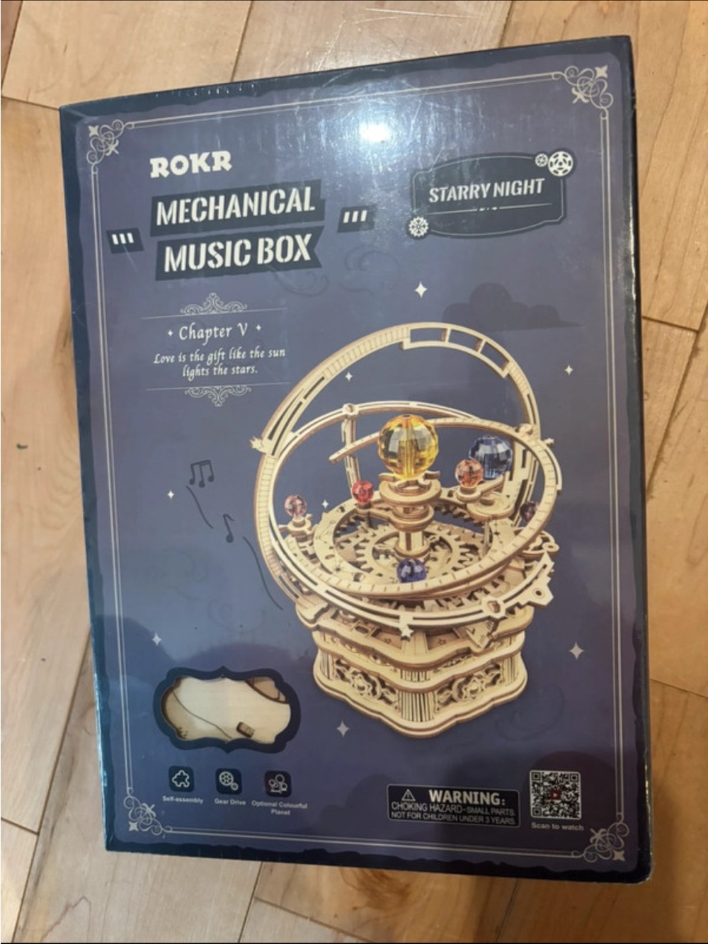 Starry Night Mechanical Music Box Kit - Natural Wood